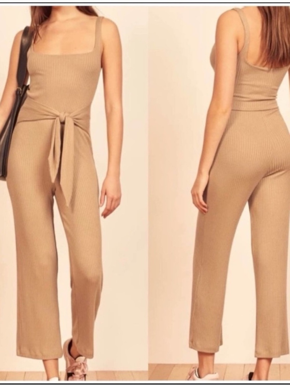 Reformation Kazu Ribbed Jumpsuit in Camel
